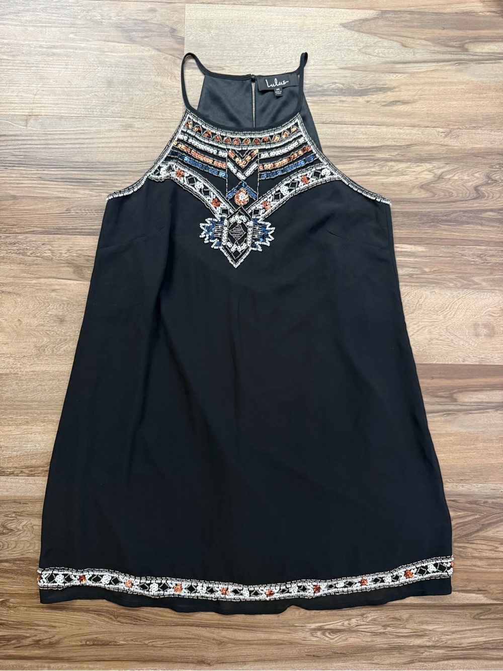 Lulu's Black Embroidered Halter Neck Mini Dress